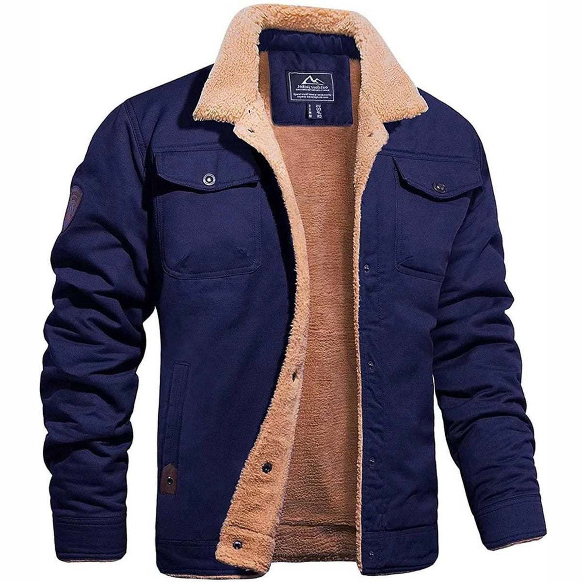 Men Lightweight Casual Bomber Jacket with Ribbed Collar and Sleeve Pocket
