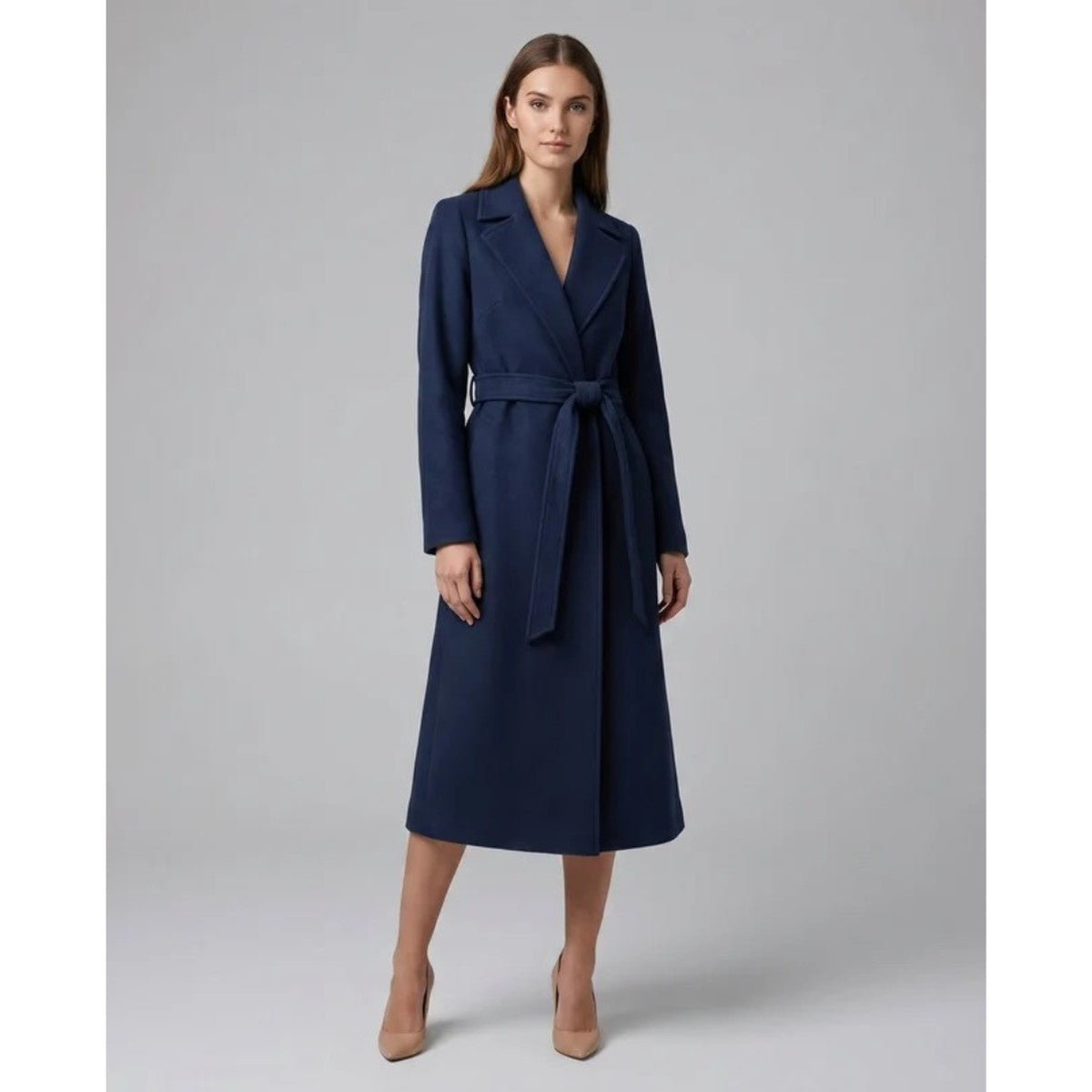 Double Breasted Long Trench Coat with Adjustable Waist Belt for Women