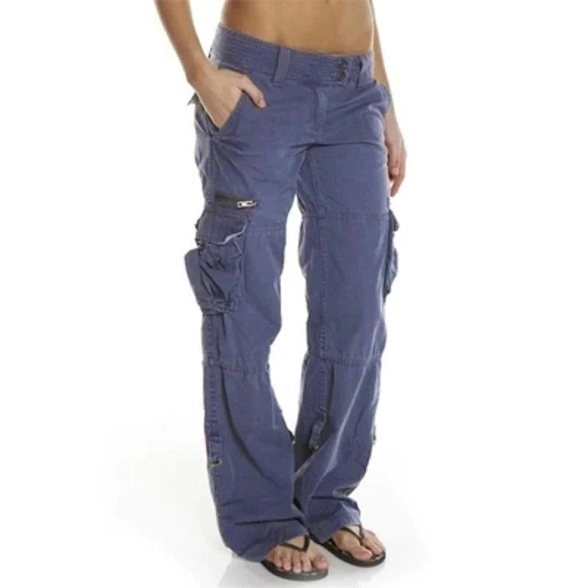 Womens Loose Fit Cargo Pants with Drawstring Waist and Flap Pockets