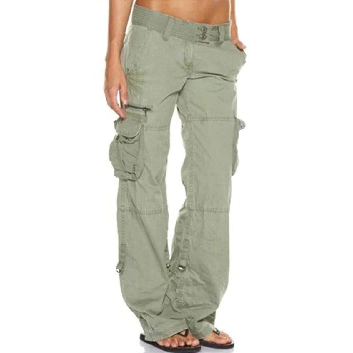 Womens Loose Fit Cargo Pants with Drawstring Waist and Flap Pockets