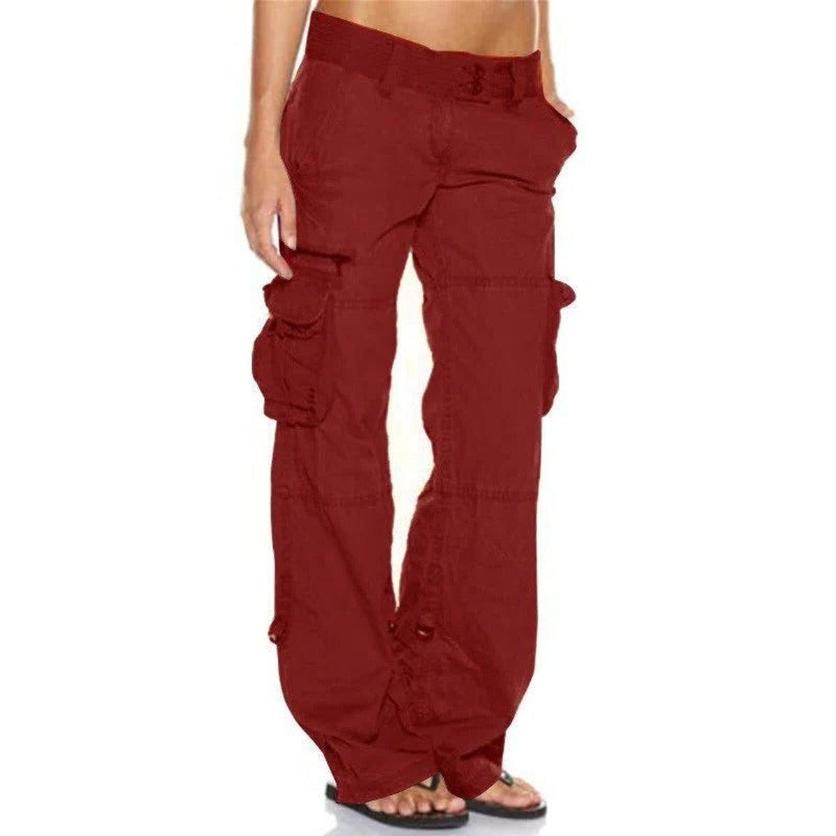 Womens Loose Fit Cargo Pants with Drawstring Waist and Flap Pockets