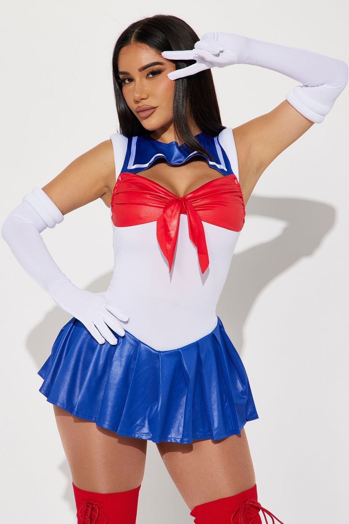 Women Nautical Sailor Costume with Striped Halter Top and High Waisted Shorts