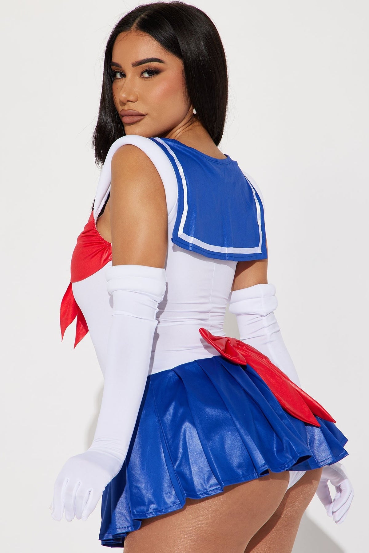 Women Nautical Sailor Costume with Striped Halter Top and High Waisted Shorts