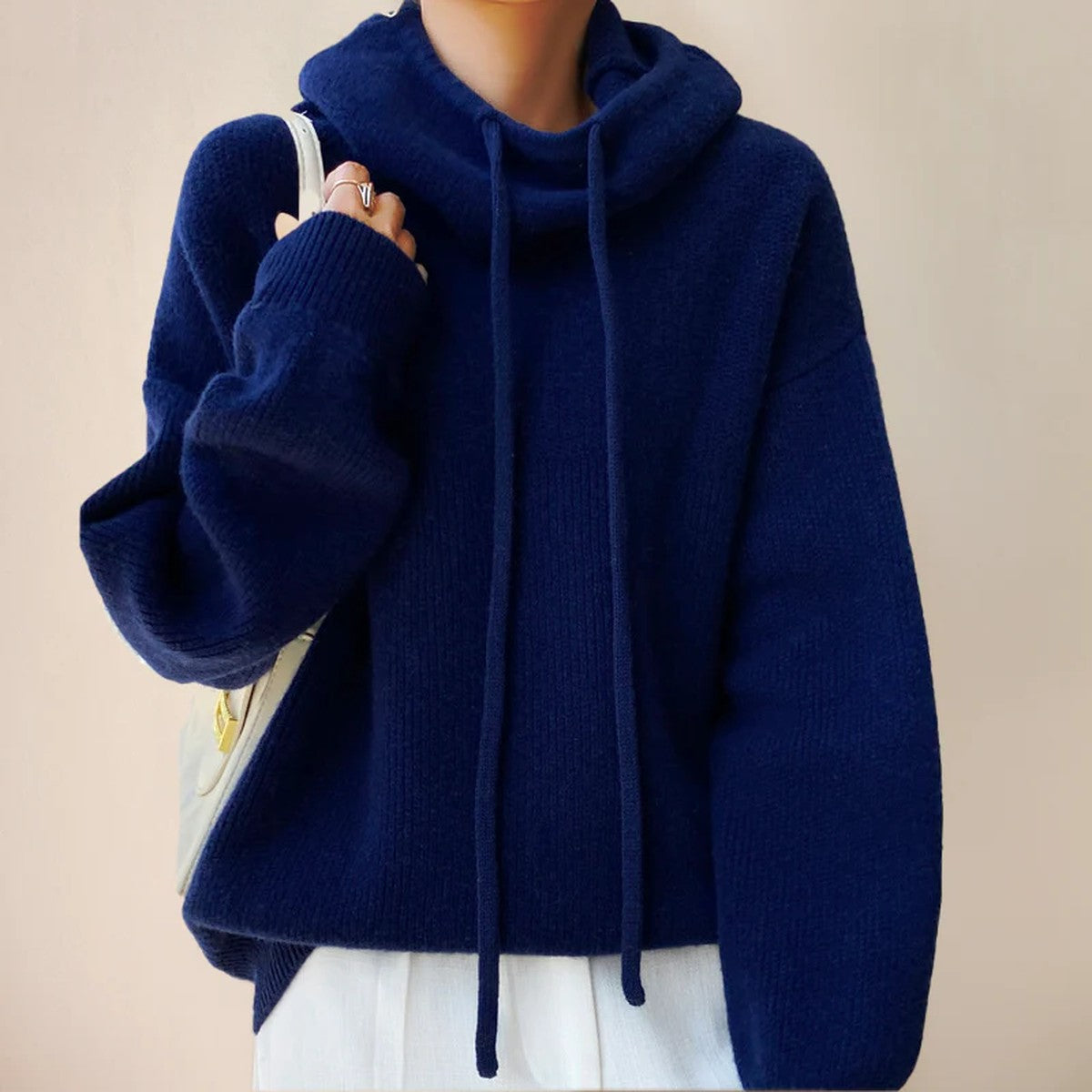 Womens High Neck Knit Pullover with Long Sleeves and Warm Ribbed Collar