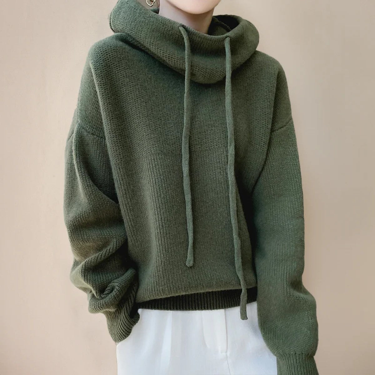 Womens High Neck Knit Pullover with Long Sleeves and Warm Ribbed Collar