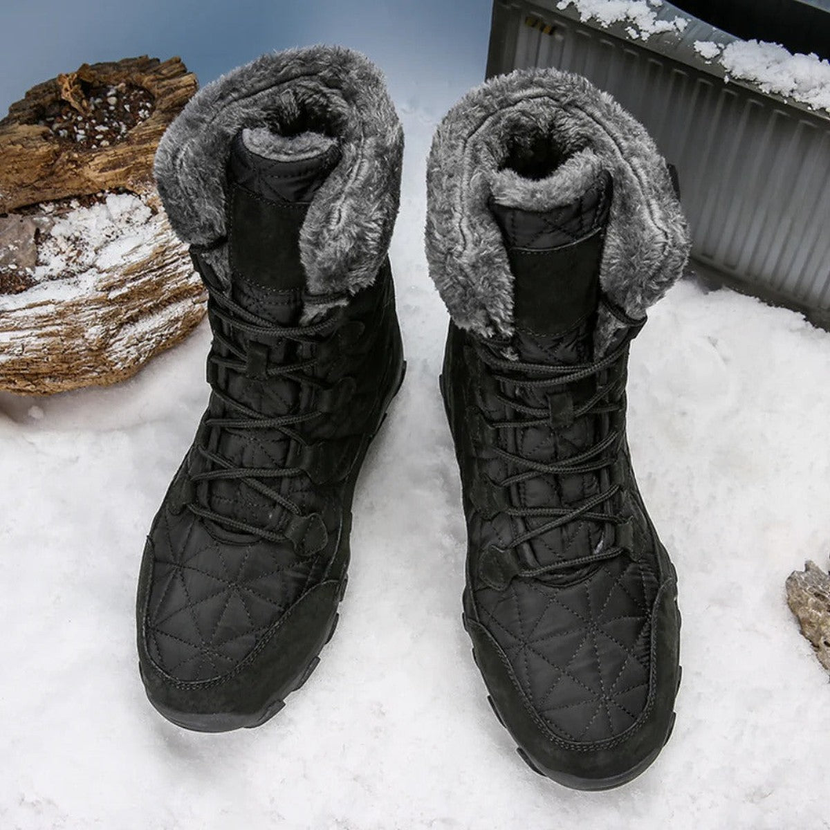 Men Winter Snow Boots with Warm Fleece Lining and Non Slip Soles