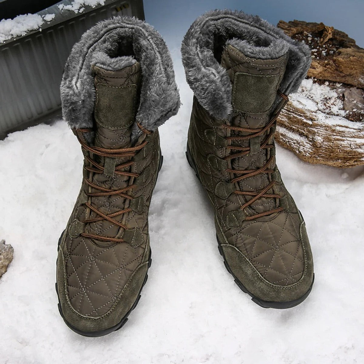 Men Winter Snow Boots with Warm Fleece Lining and Non Slip Soles