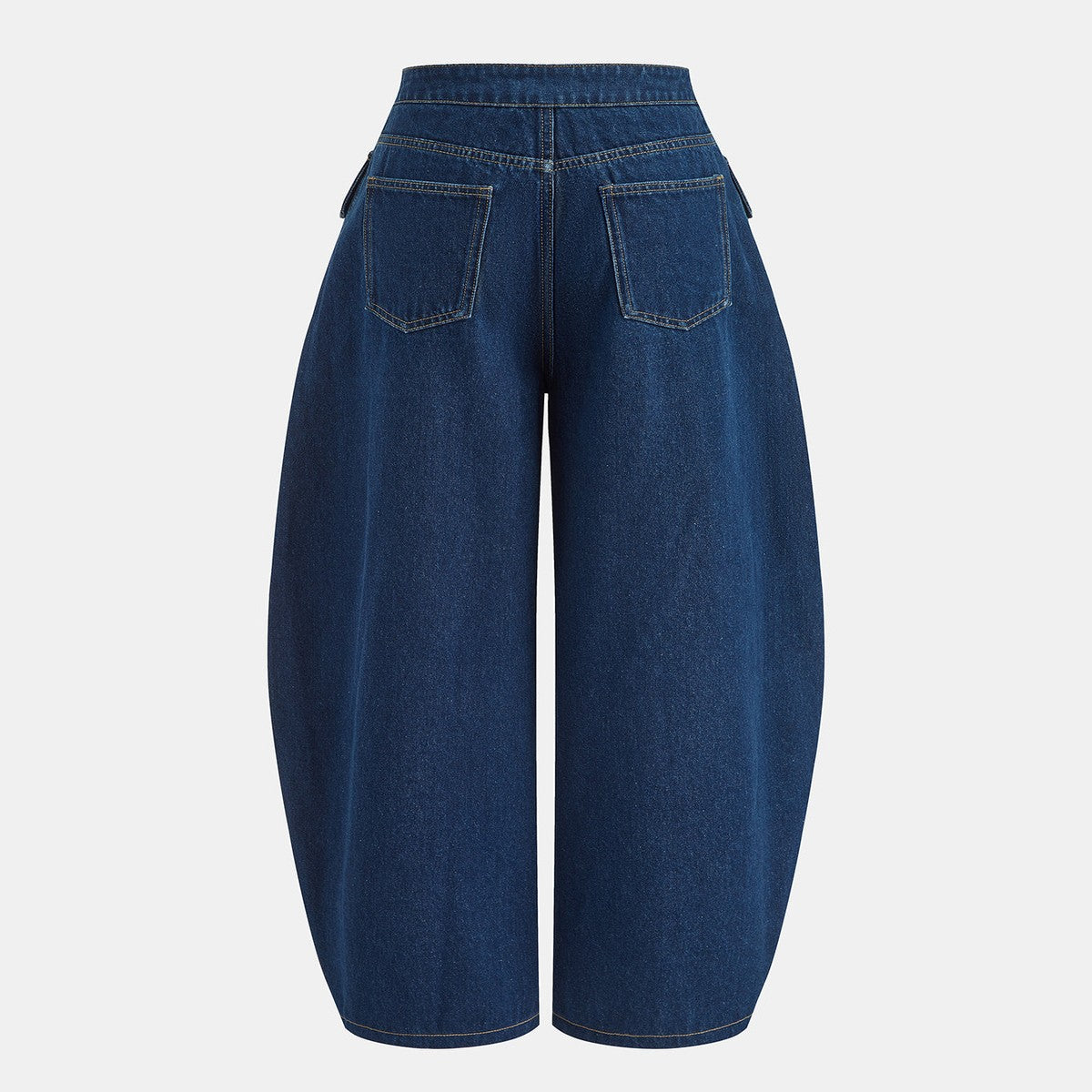 High Waisted Barrel Leg Denim Trousers with Cargo Pockets and Tie Belt
