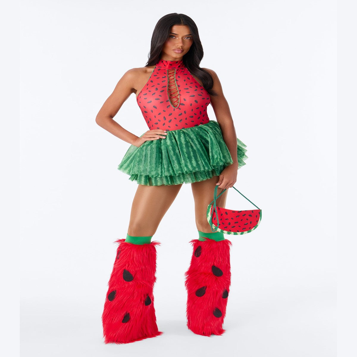 Four Piece Watermelon Costume Set with Stretch Bodysuit and Matching Purse