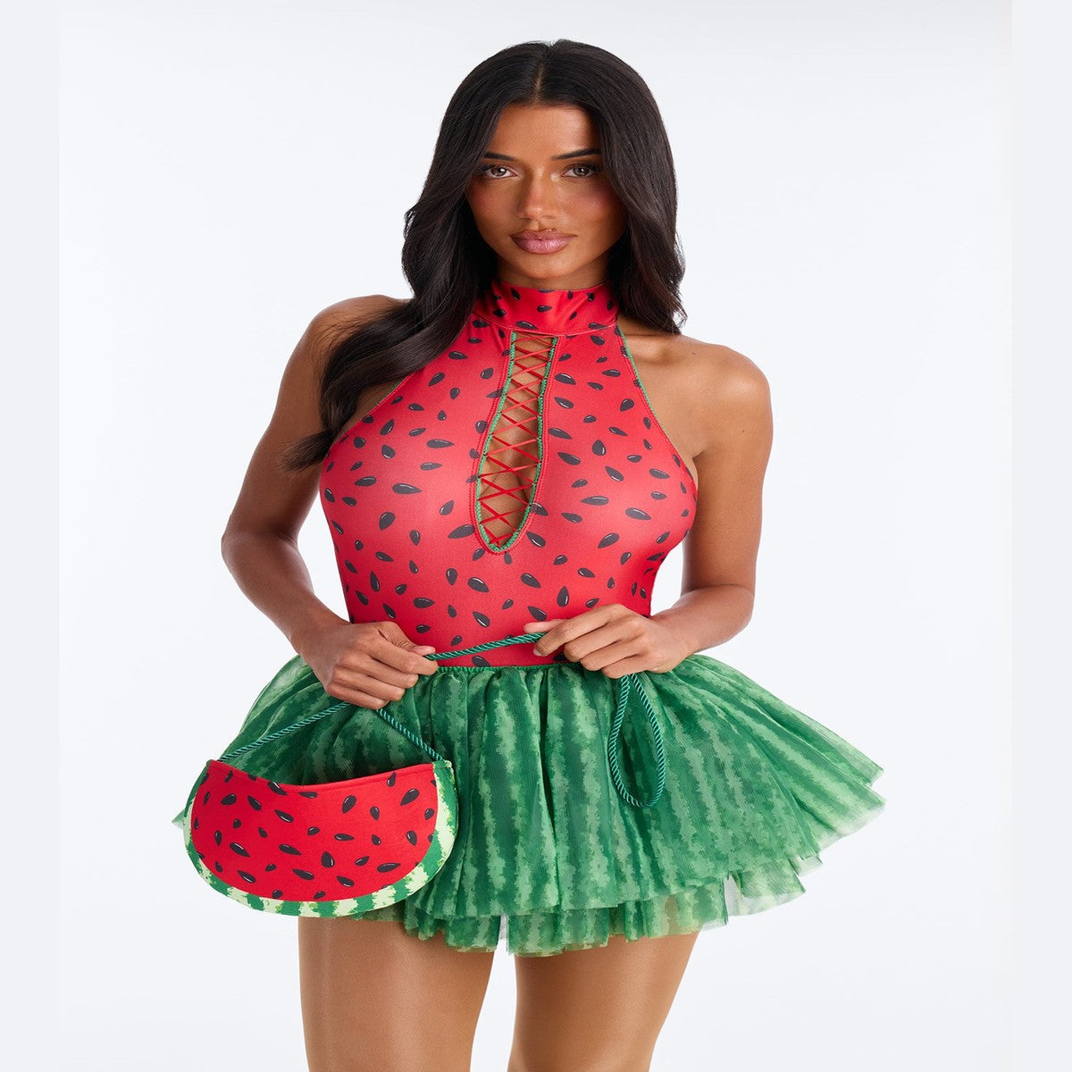 Four Piece Watermelon Costume Set with Stretch Bodysuit and Matching Purse