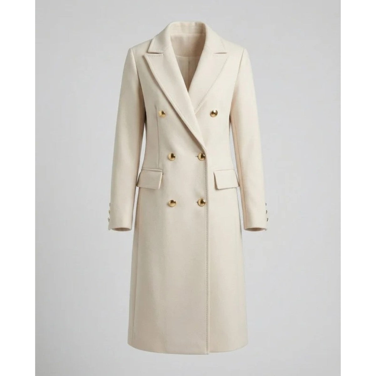 Double Breasted Long Trench Coat with Belt and Lapel Collar for Women