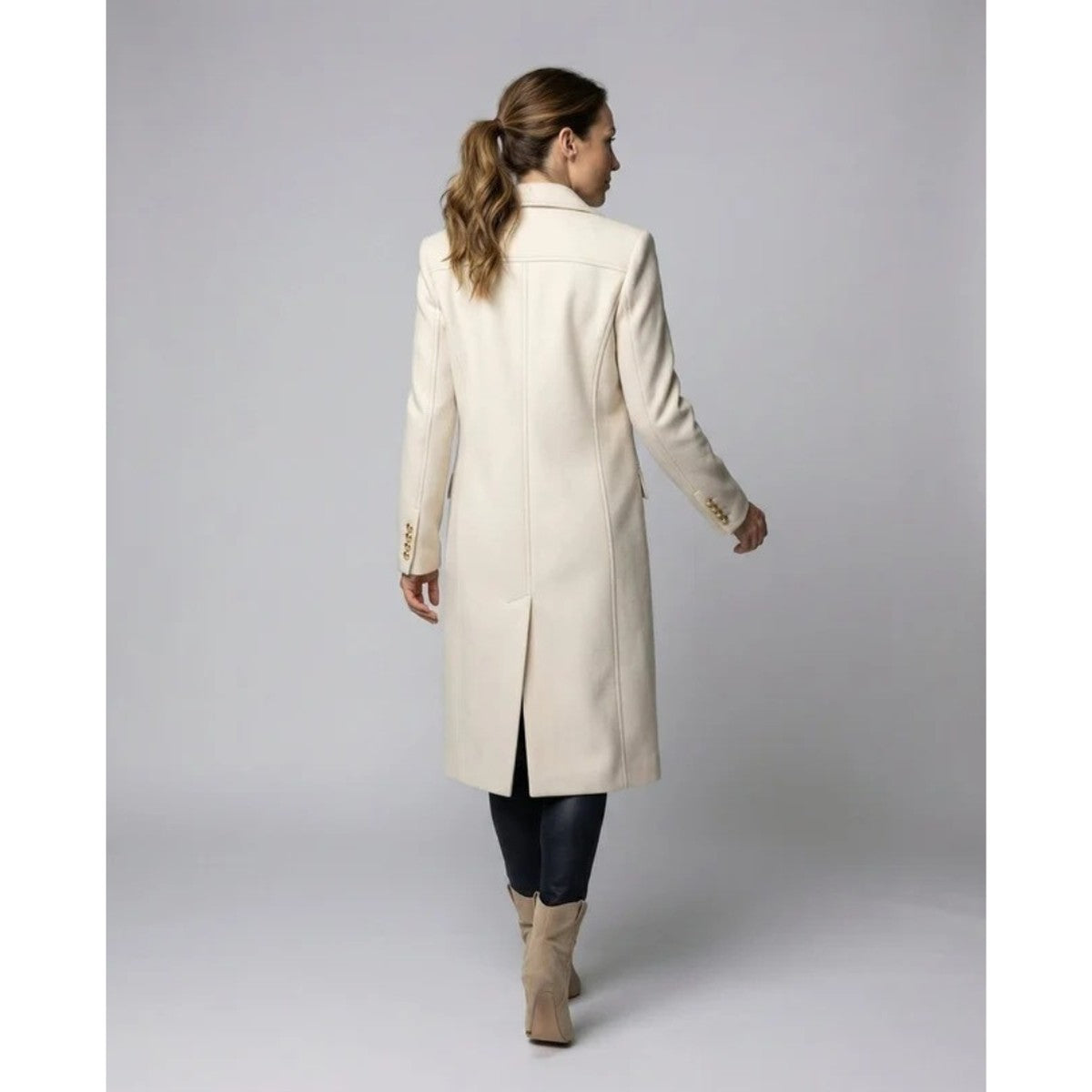Double Breasted Long Trench Coat with Belt and Lapel Collar for Women
