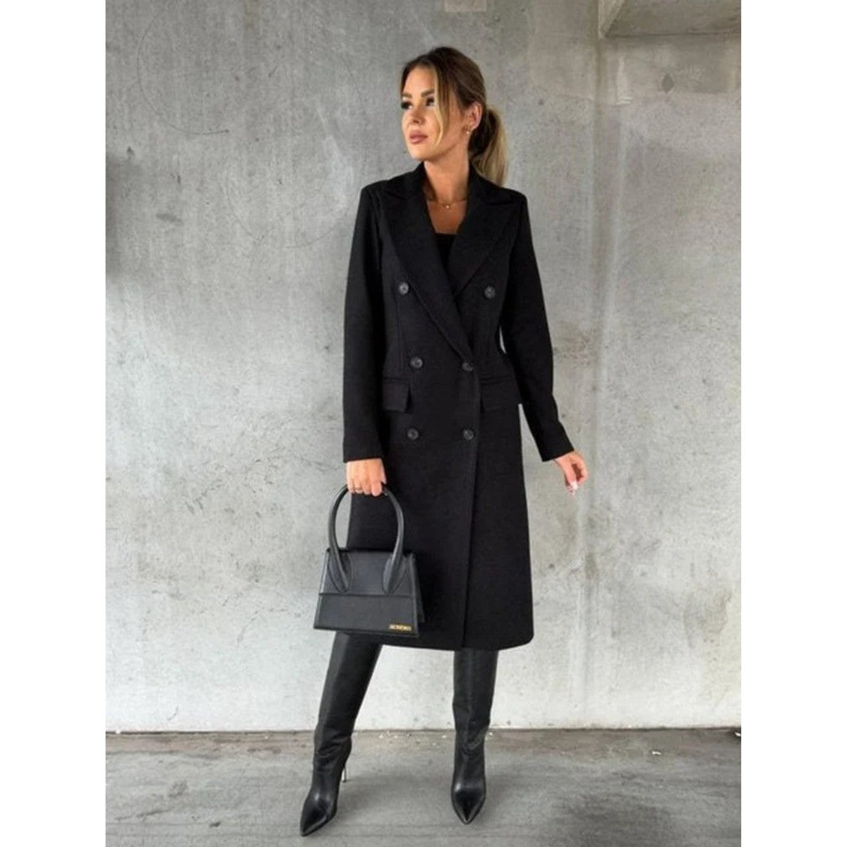 Double Breasted Long Trench Coat with Belt and Lapel Collar for Women