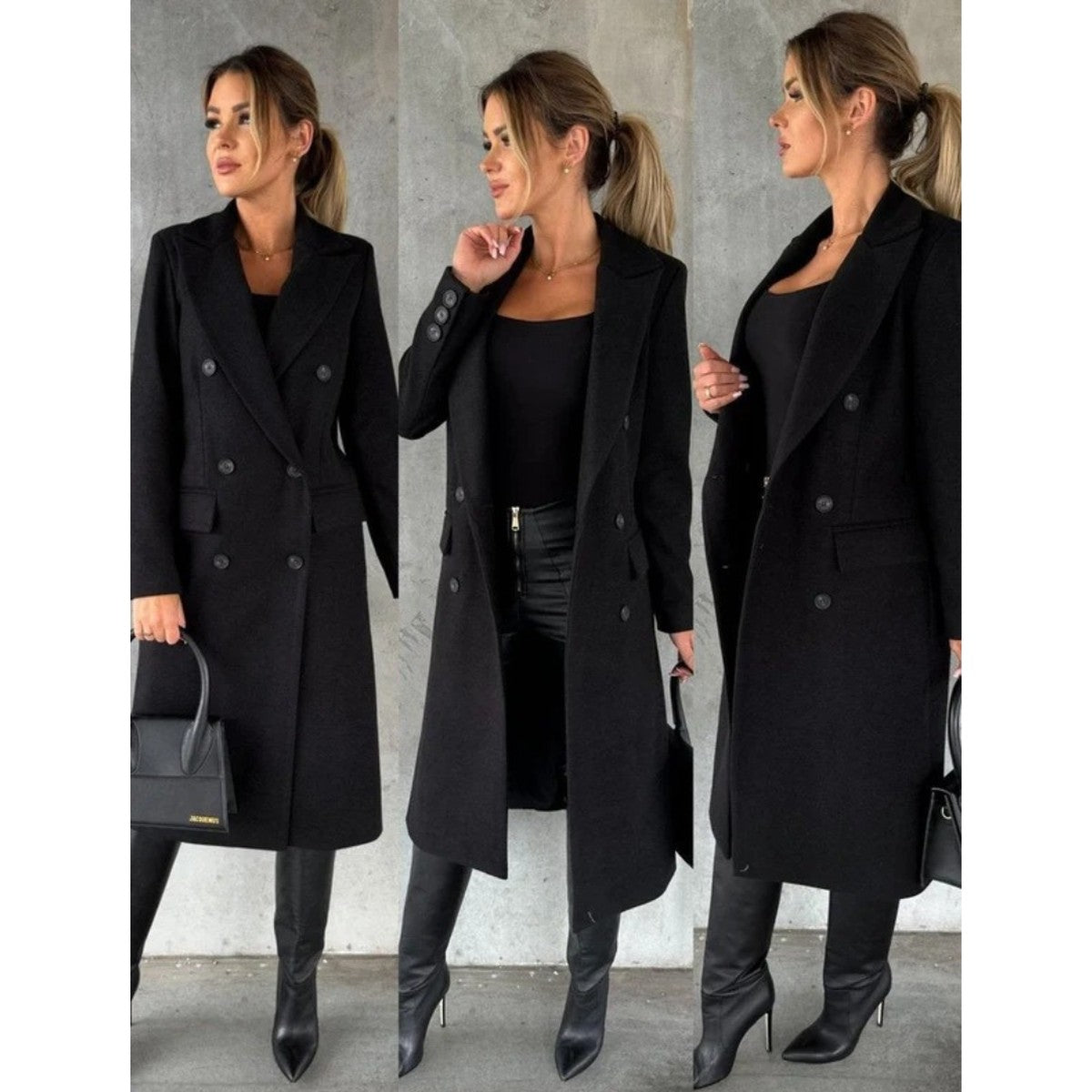 Double Breasted Long Trench Coat with Belt and Lapel Collar for Women