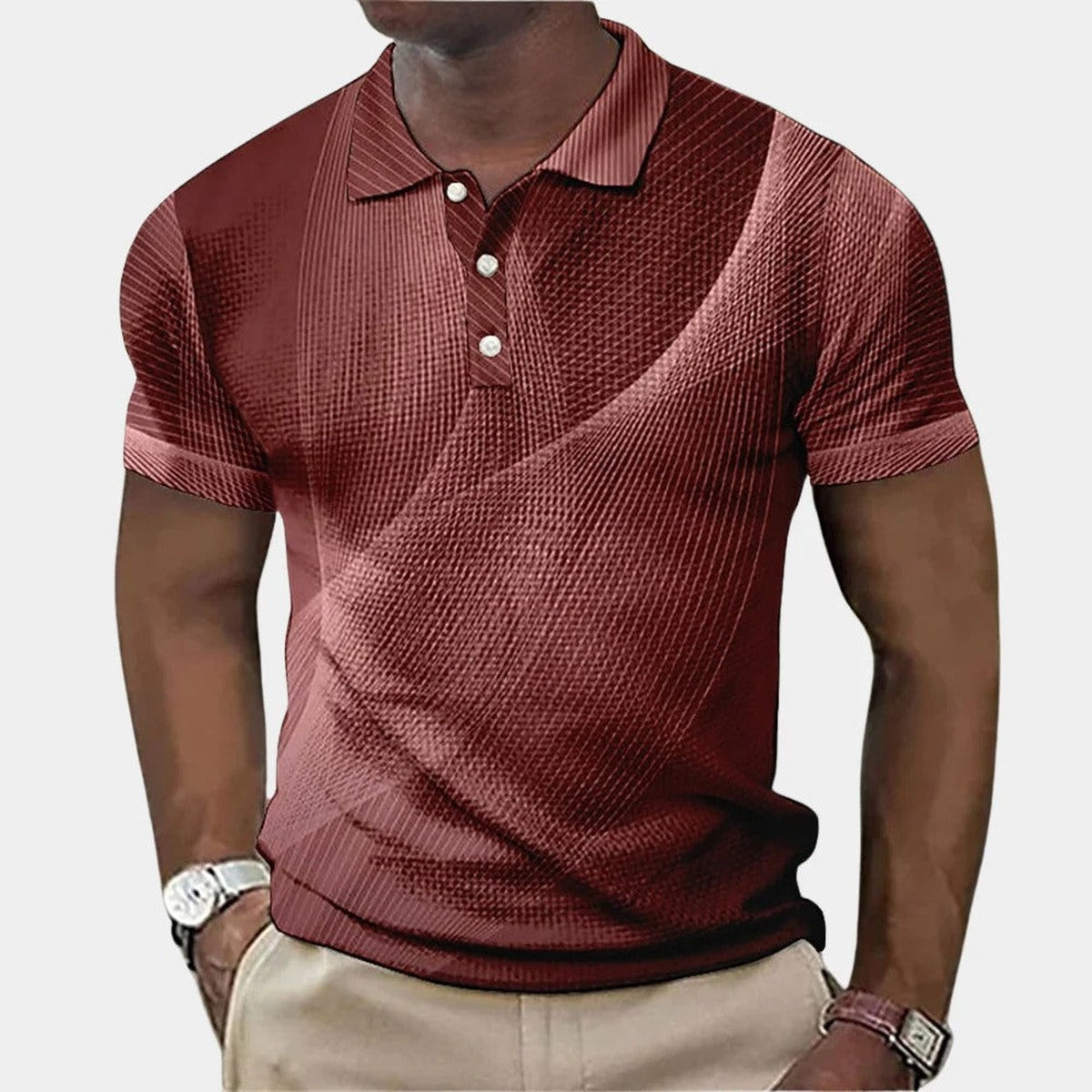 Mens Short Sleeve Casual Polo Shirt with Contrast Button Placket
