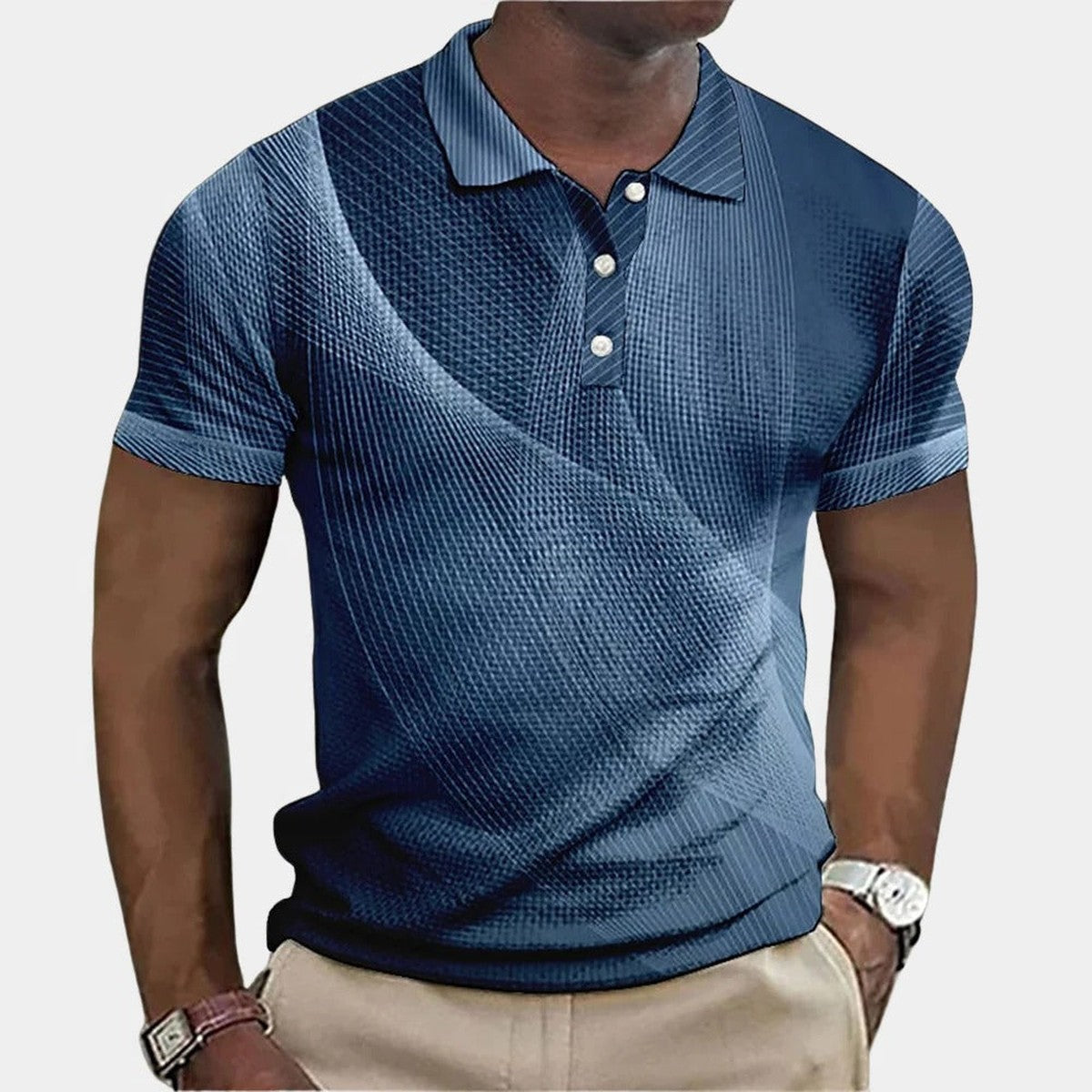 Mens Short Sleeve Casual Polo Shirt with Contrast Button Placket