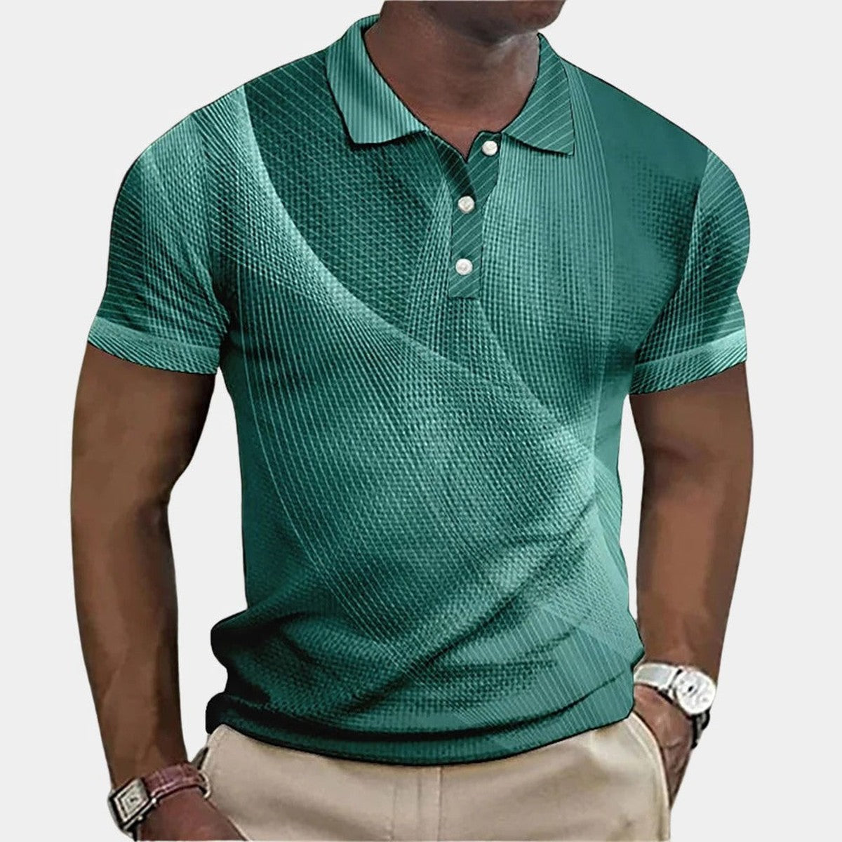 Mens Short Sleeve Casual Polo Shirt with Contrast Button Placket