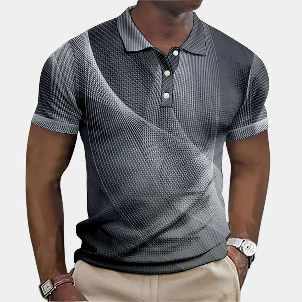 Mens Short Sleeve Casual Polo Shirt with Contrast Button Placket