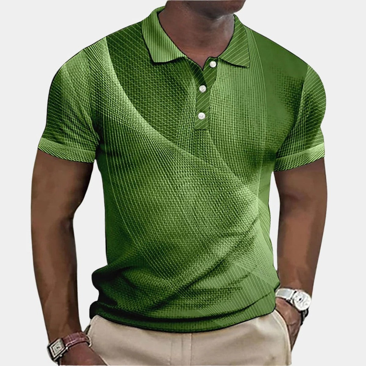 Mens Short Sleeve Casual Polo Shirt with Contrast Button Placket