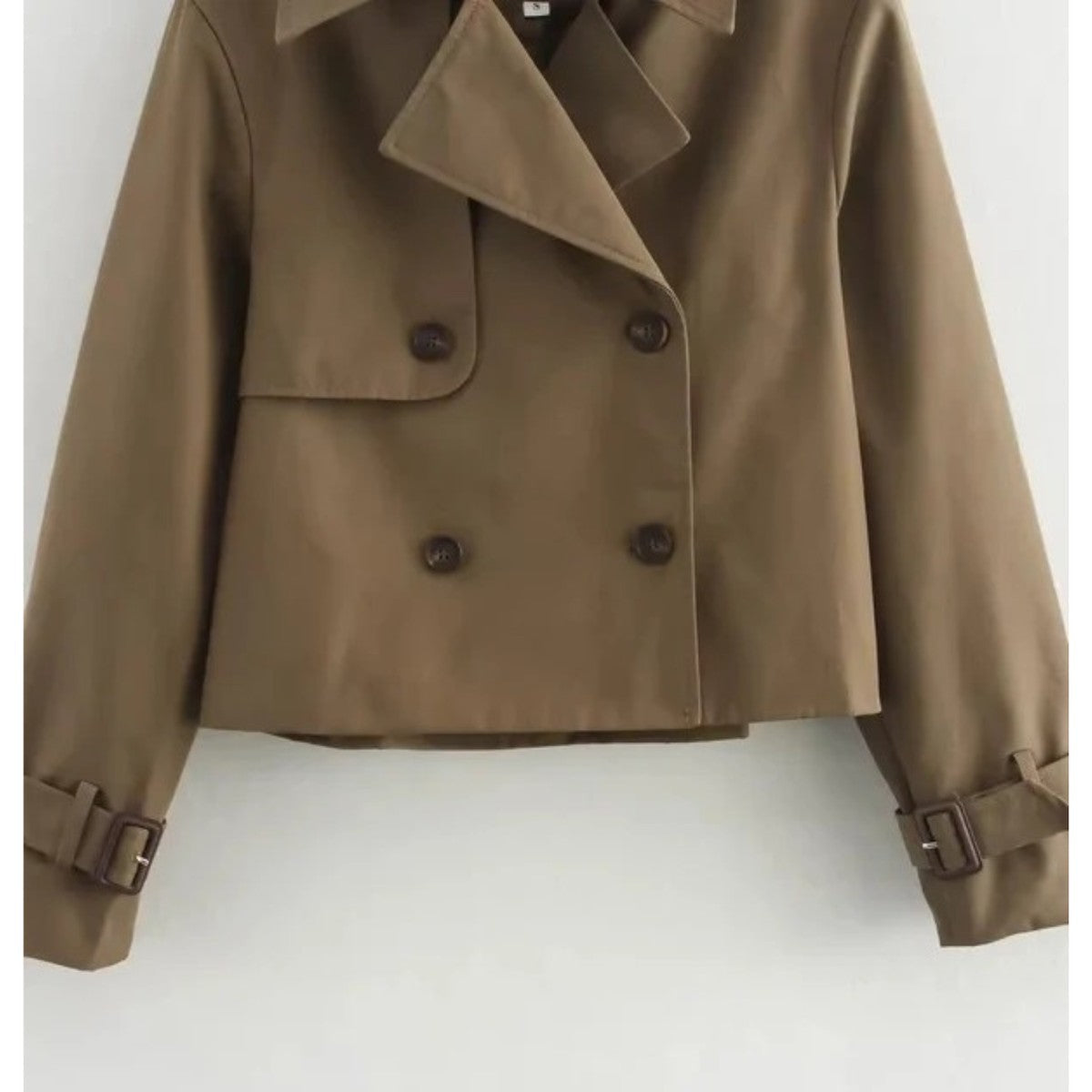 Short Double Breasted Trench Coat for Women with Classic Notched Lapels
