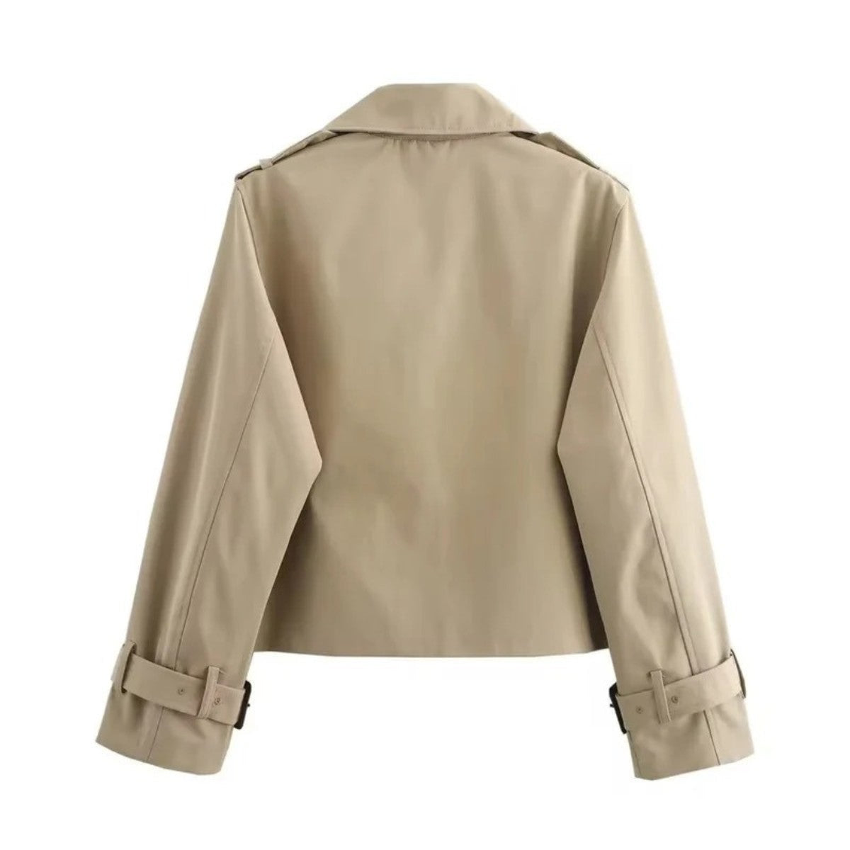 Short Double Breasted Trench Coat for Women with Classic Notched Lapels