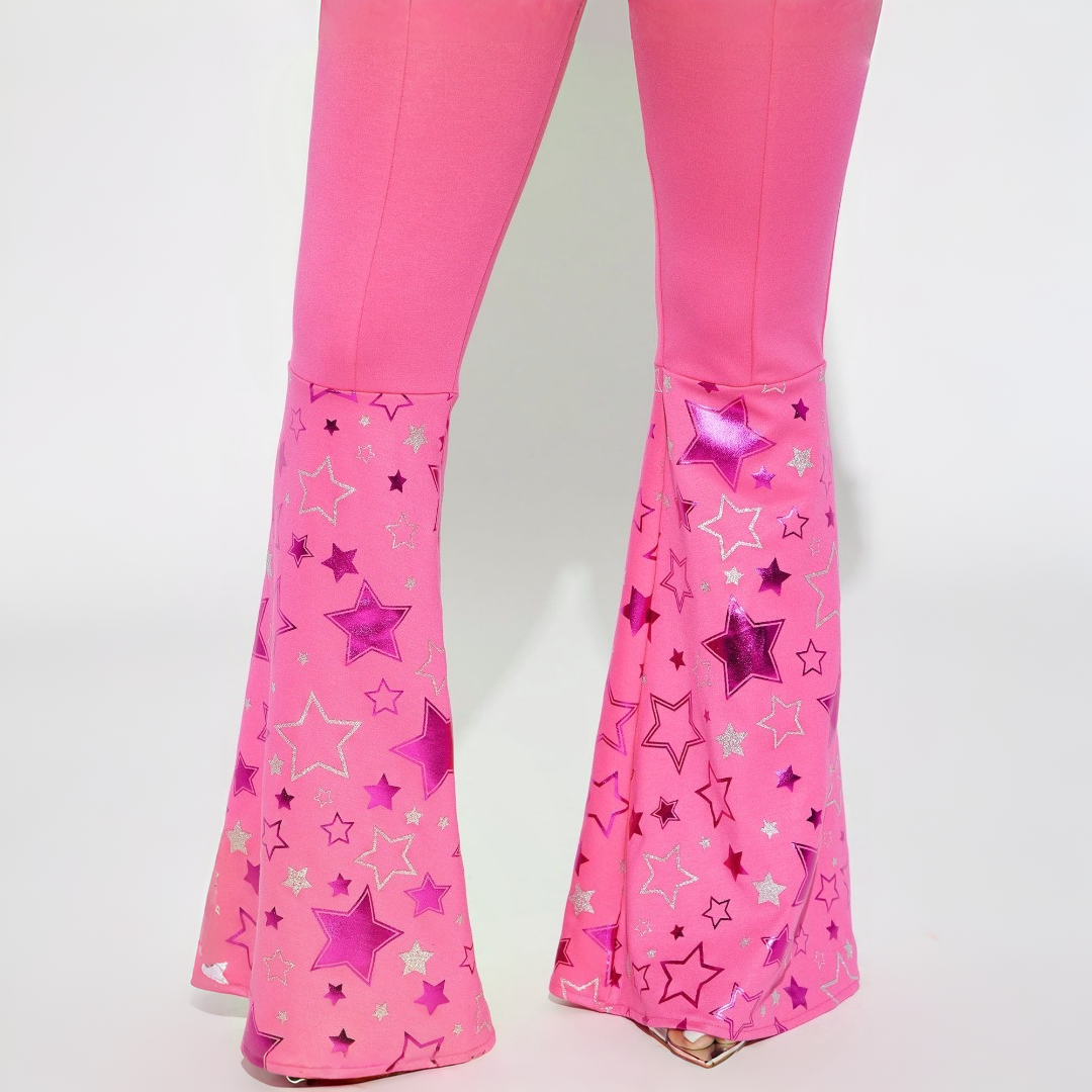 Pink Cowgirl Costume with Bell Bottom Chaps and Matching Bandana Set