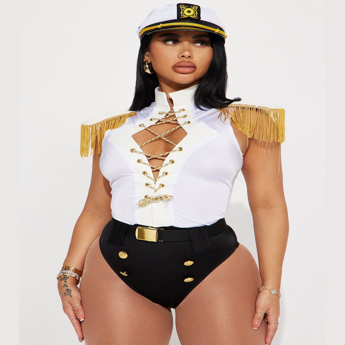 Women's Three Piece Sailor Costume with Stretch Knit Top and Shorts