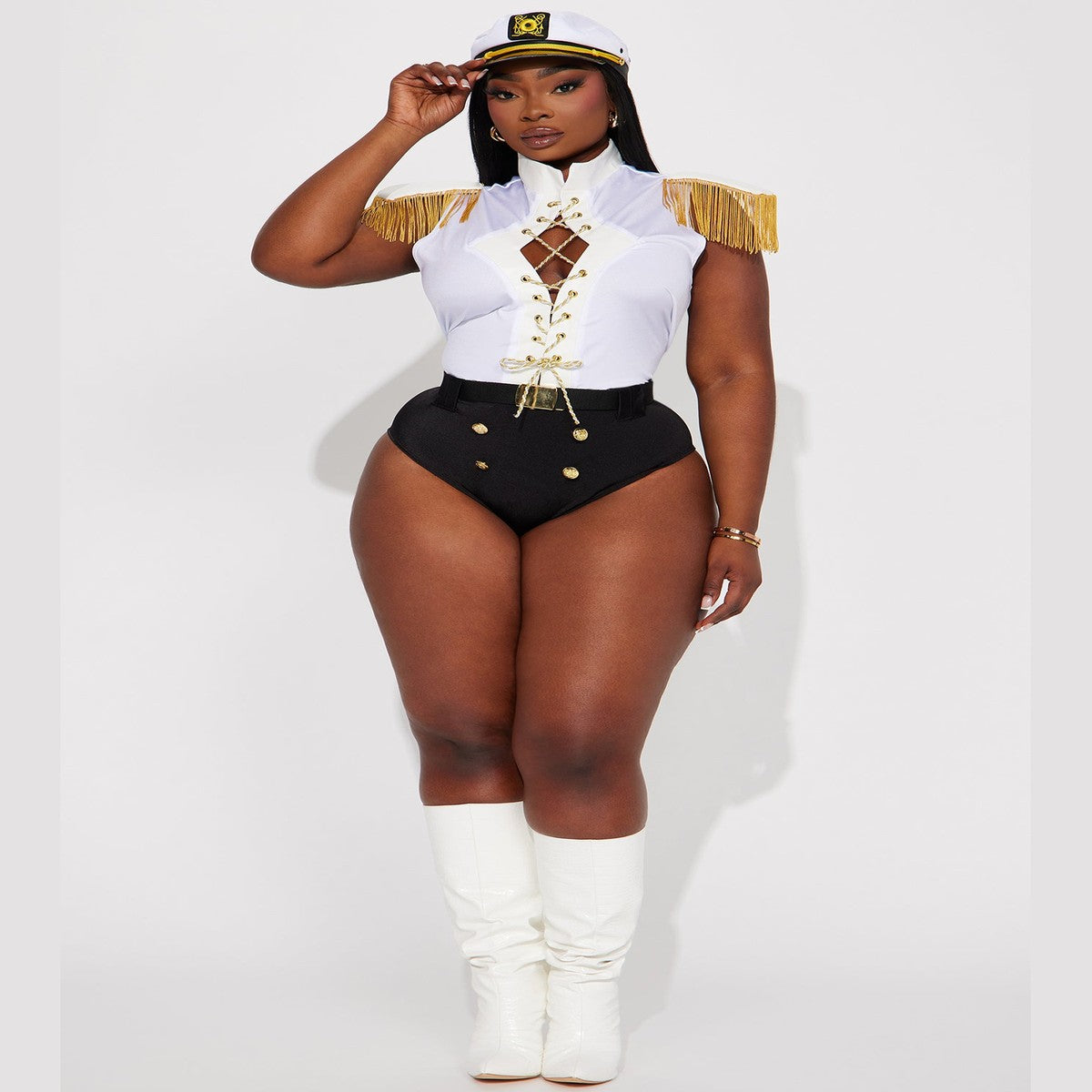 Women's Three Piece Sailor Costume with Stretch Knit Top and Shorts