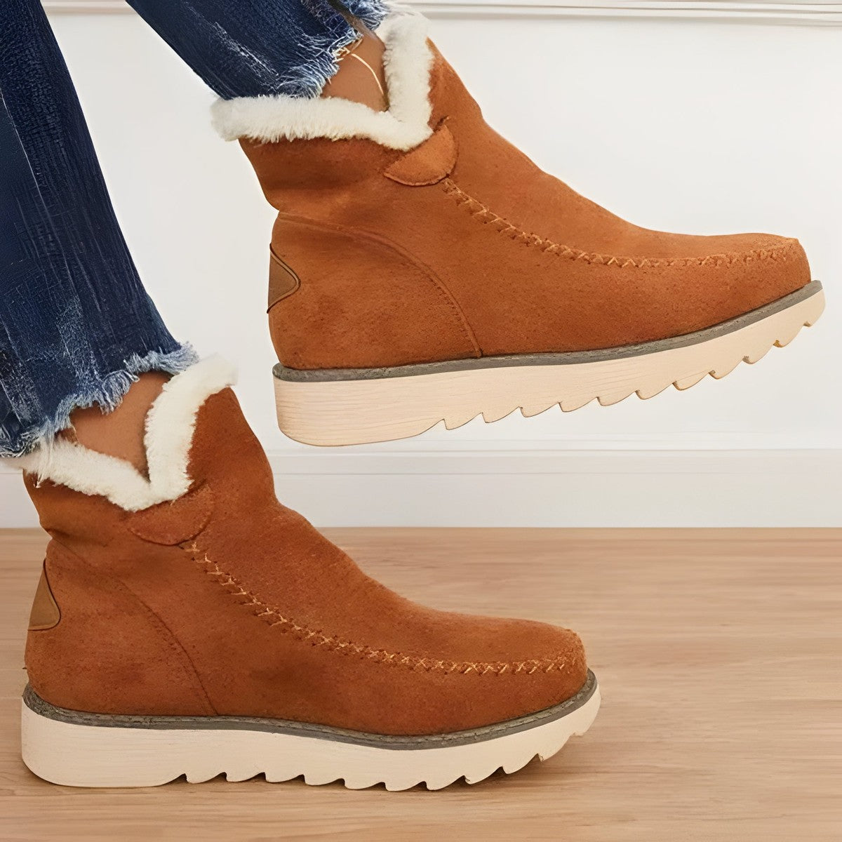 Women Warm Suede Ankle Boots with Faux Fur Lining and Side Zipper