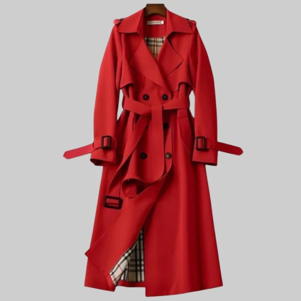 Long Double Breasted Trench Coat for Women with Removable Hood and Waist Belt