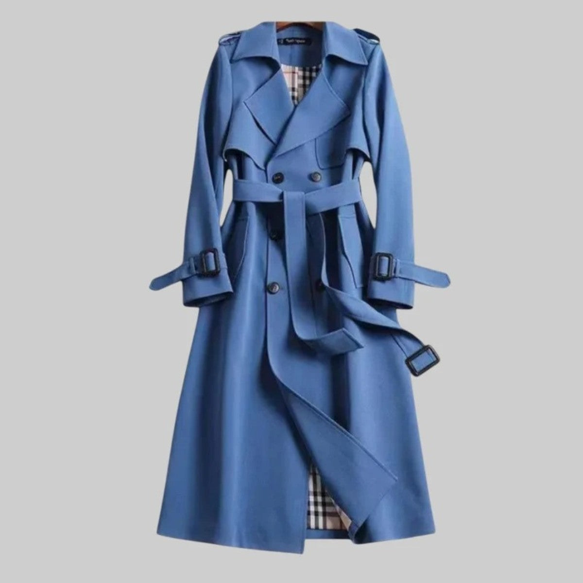 Long Double Breasted Trench Coat for Women with Removable Hood and Waist Belt