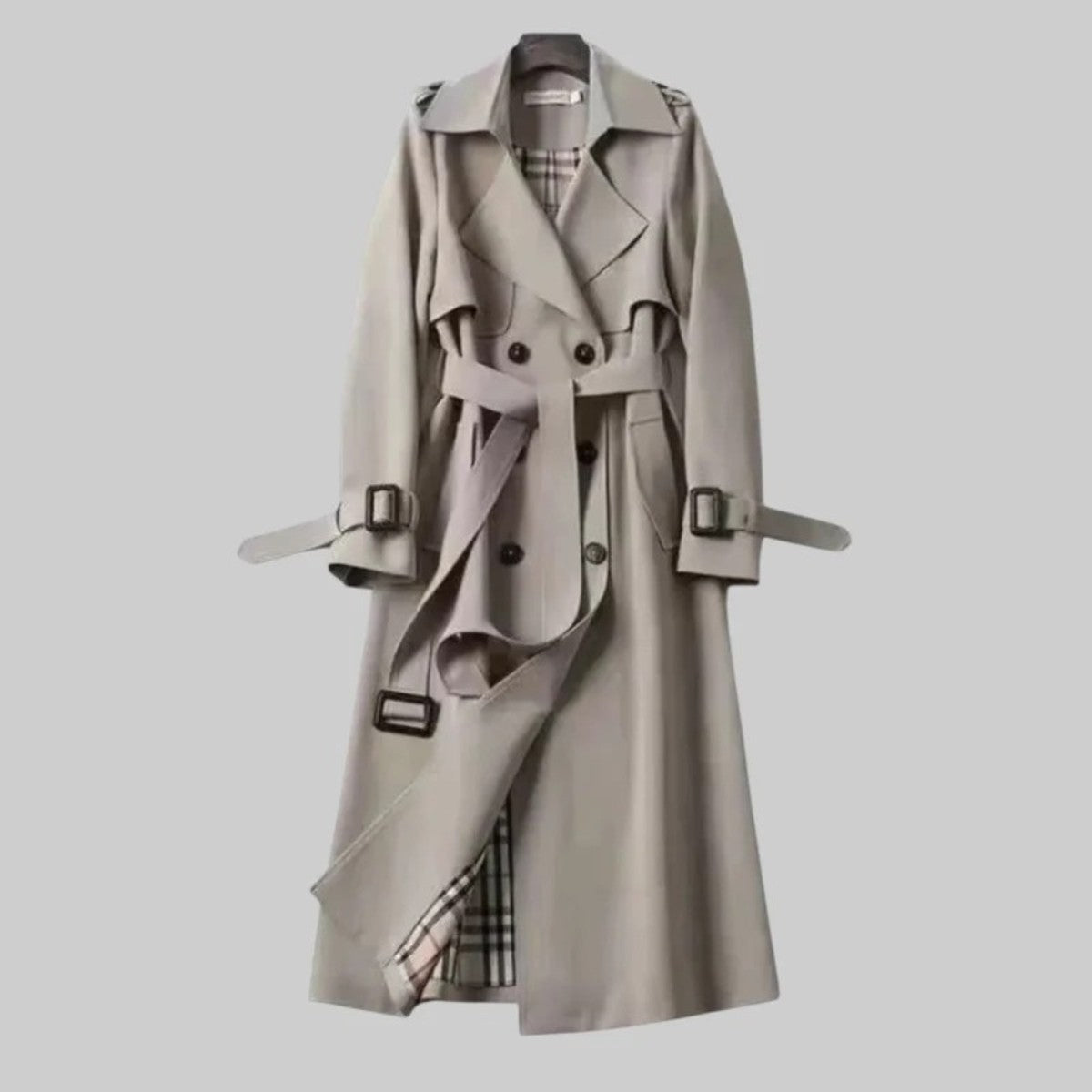 Long Double Breasted Trench Coat for Women with Removable Hood and Waist Belt
