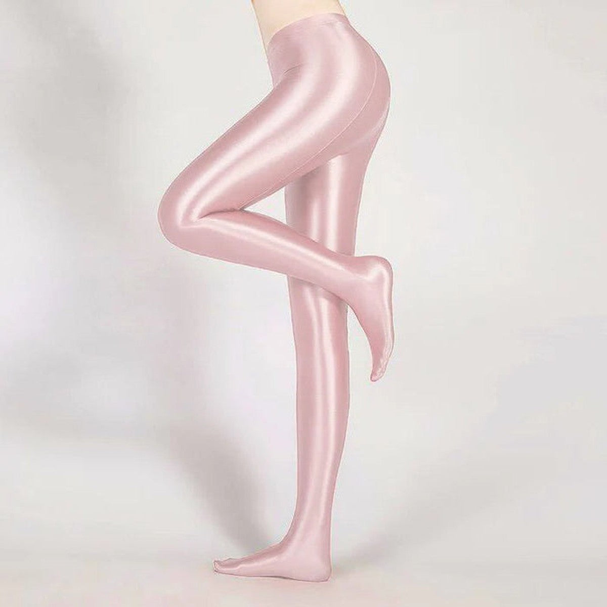 High Waisted Shiny Leggings with Glossy Opaque Stretch Fabric