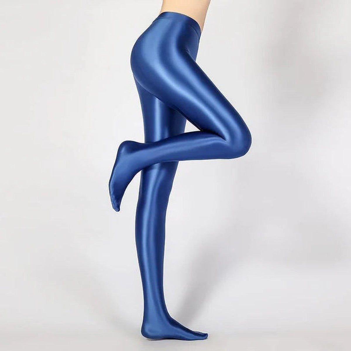 High Waisted Shiny Leggings with Glossy Opaque Stretch Fabric