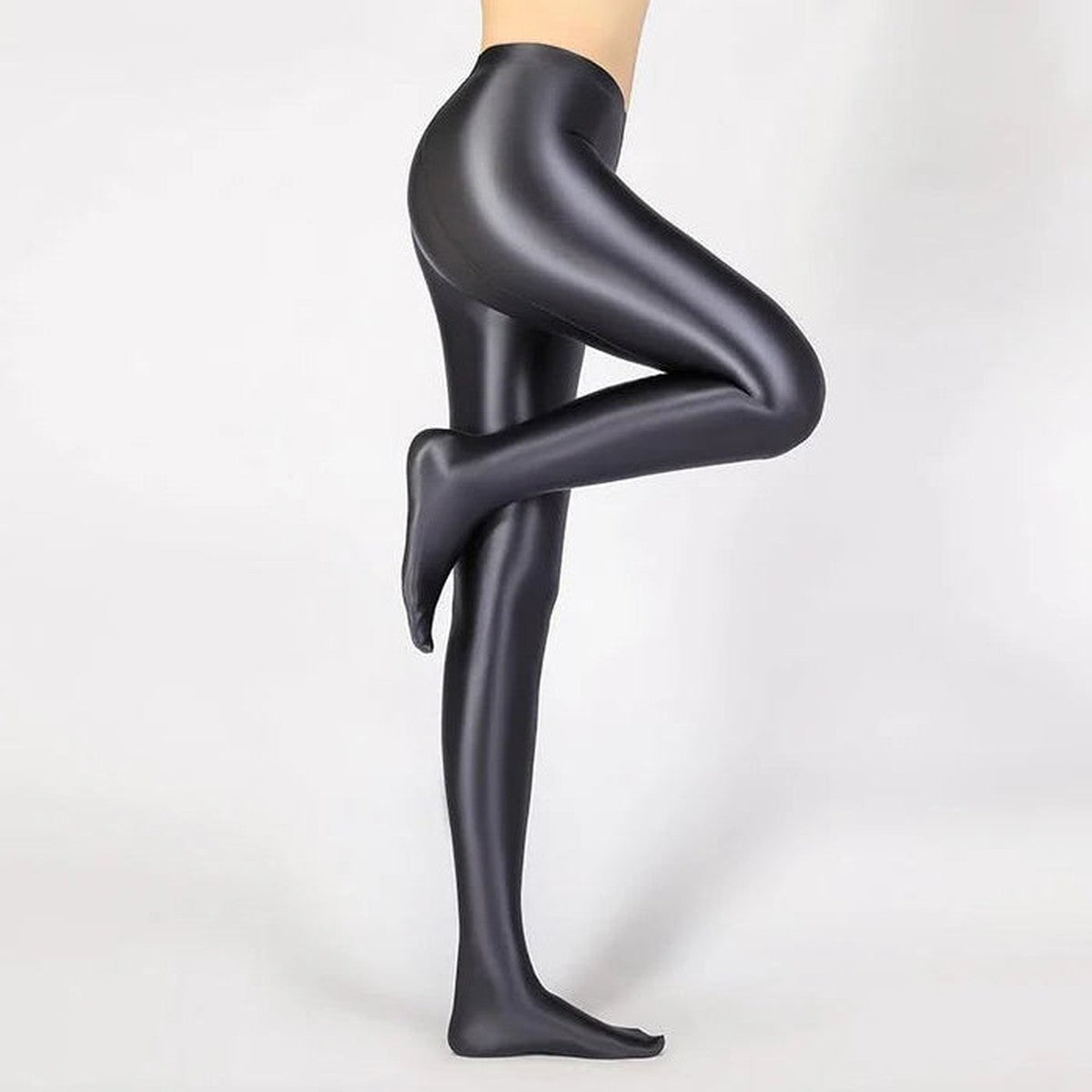 High Waisted Shiny Leggings with Glossy Opaque Stretch Fabric
