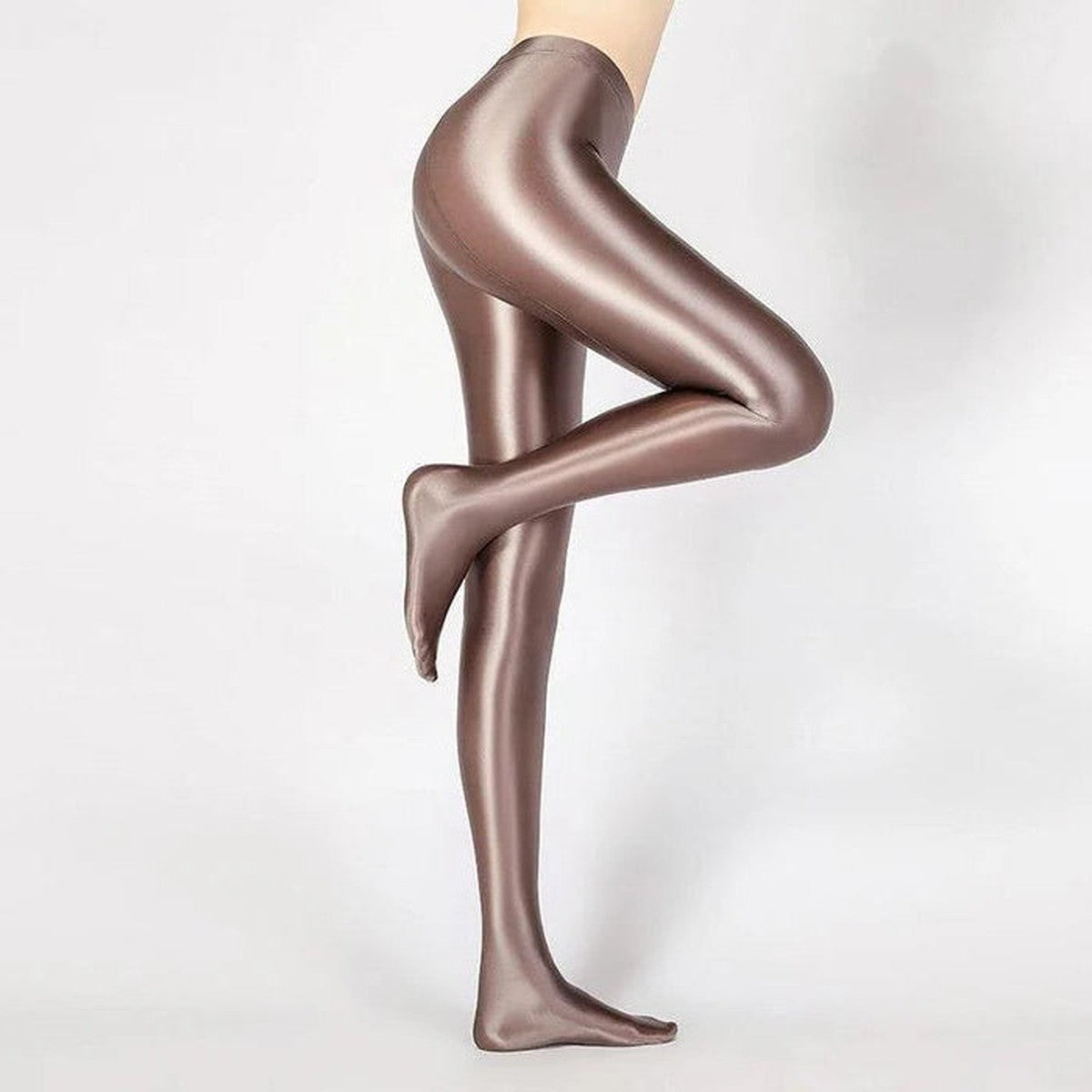 High Waisted Shiny Leggings with Glossy Opaque Stretch Fabric