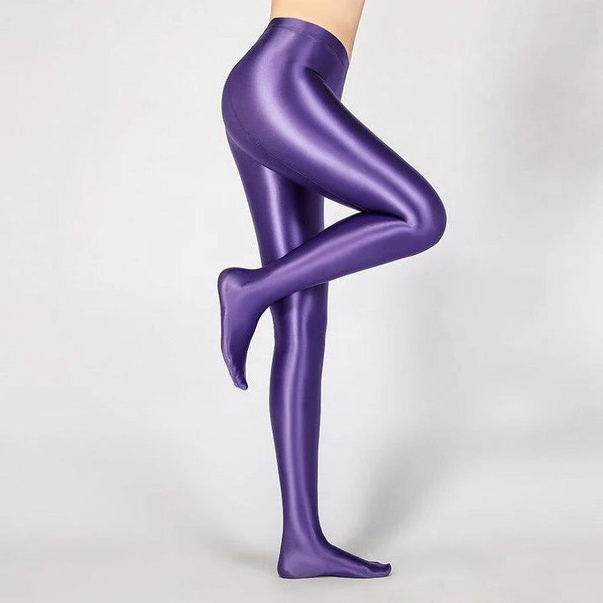 High Waisted Shiny Leggings with Glossy Opaque Stretch Fabric