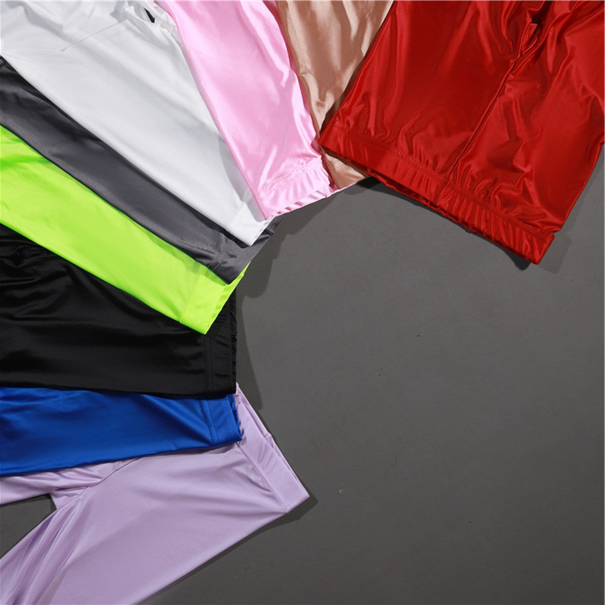 High Waisted Shiny Leggings with Glossy Opaque Stretch Fabric
