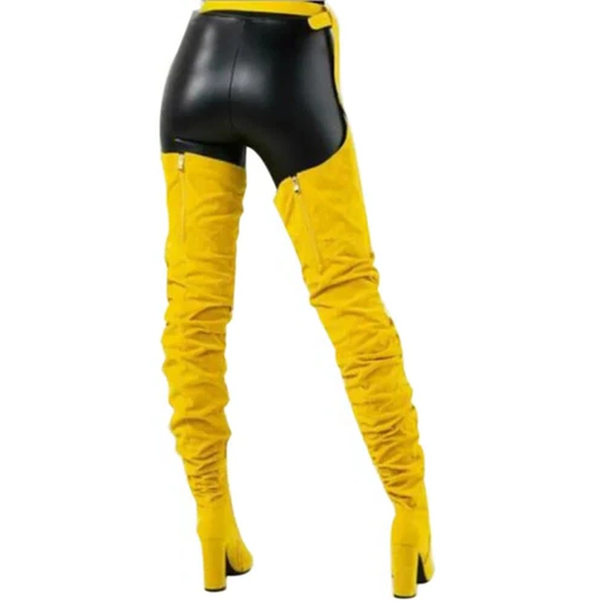 Faux Suede Thigh High Boots with Adjustable Waist Belt and Block Heel
