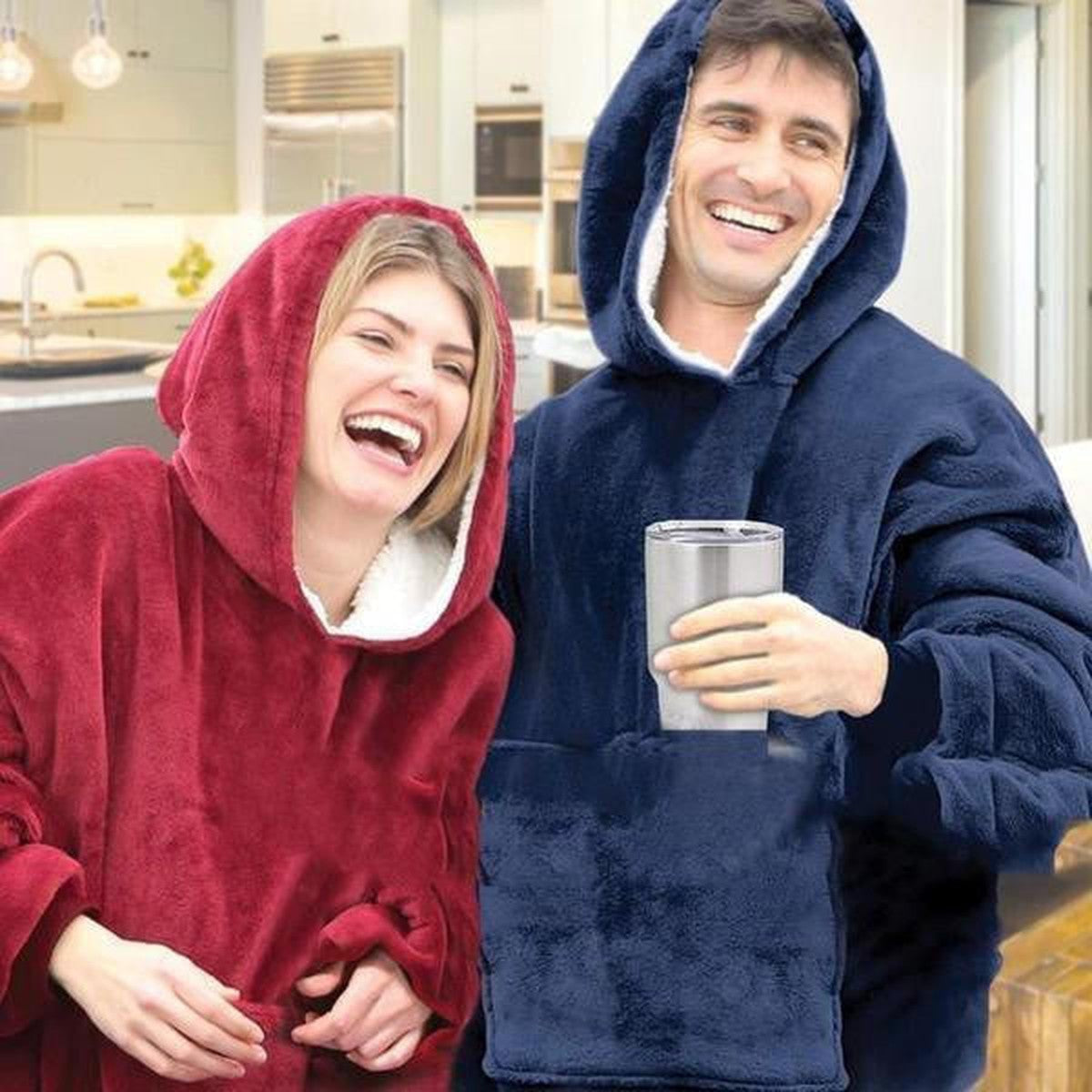 Oversized Wearable Blanket Hoodie with Warm Sherpa Fleece Lining and Front Pocket