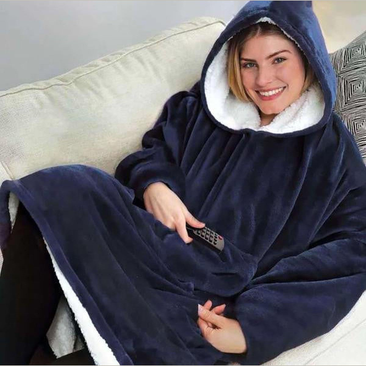 Oversized Wearable Blanket Hoodie with Warm Sherpa Fleece Lining and Front Pocket