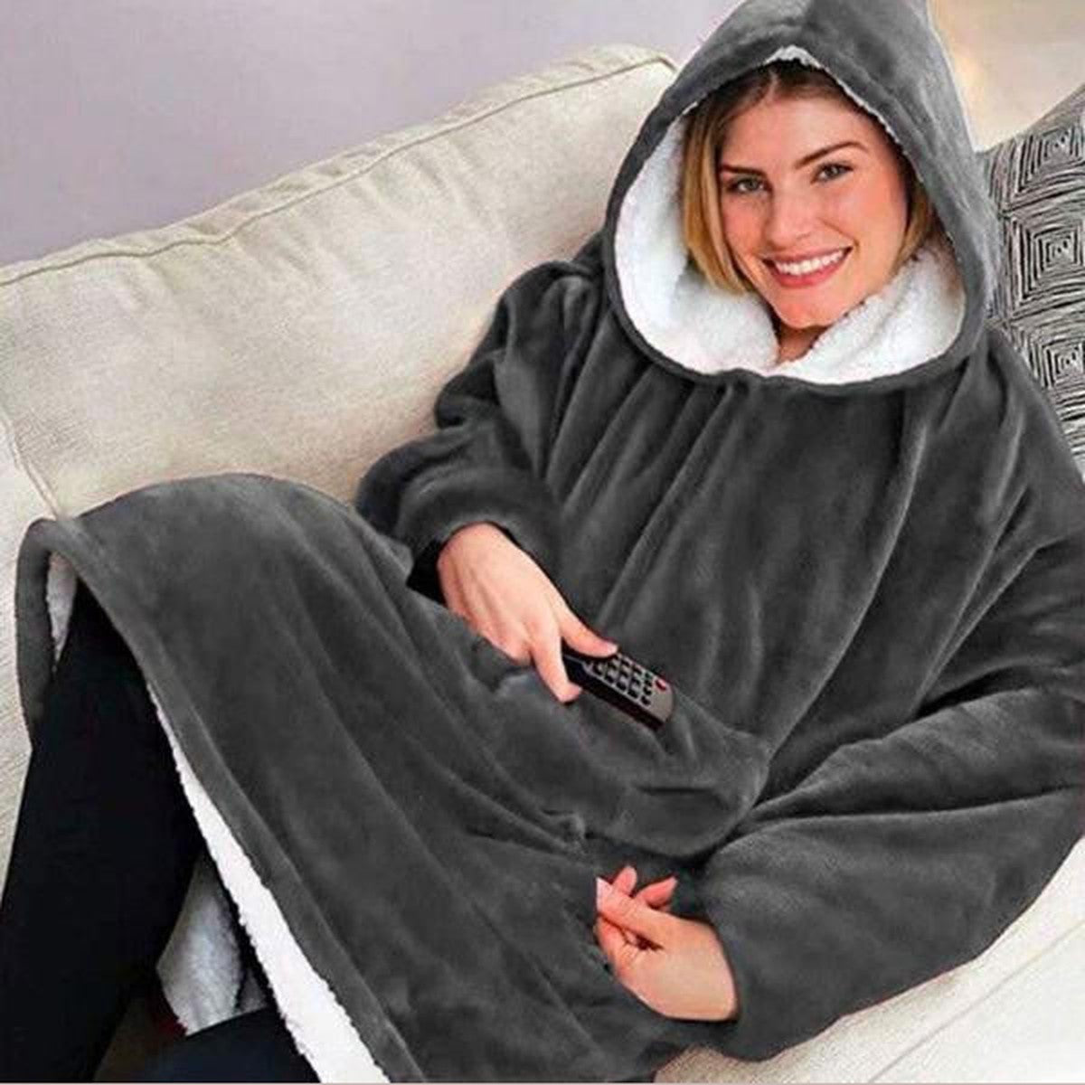 Oversized Wearable Blanket Hoodie with Warm Sherpa Fleece Lining and Front Pocket