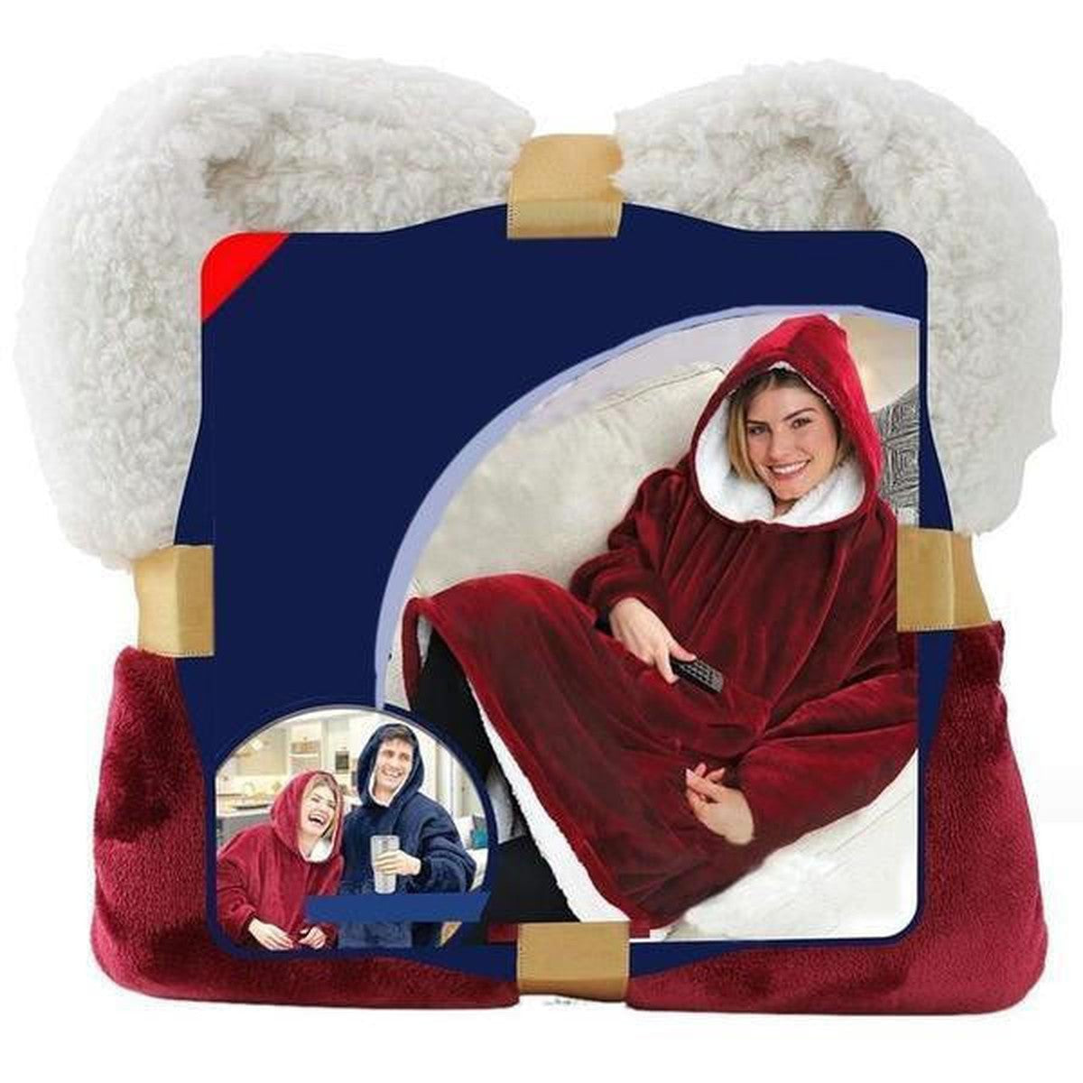 Oversized Wearable Blanket Hoodie with Warm Sherpa Fleece Lining and Front Pocket