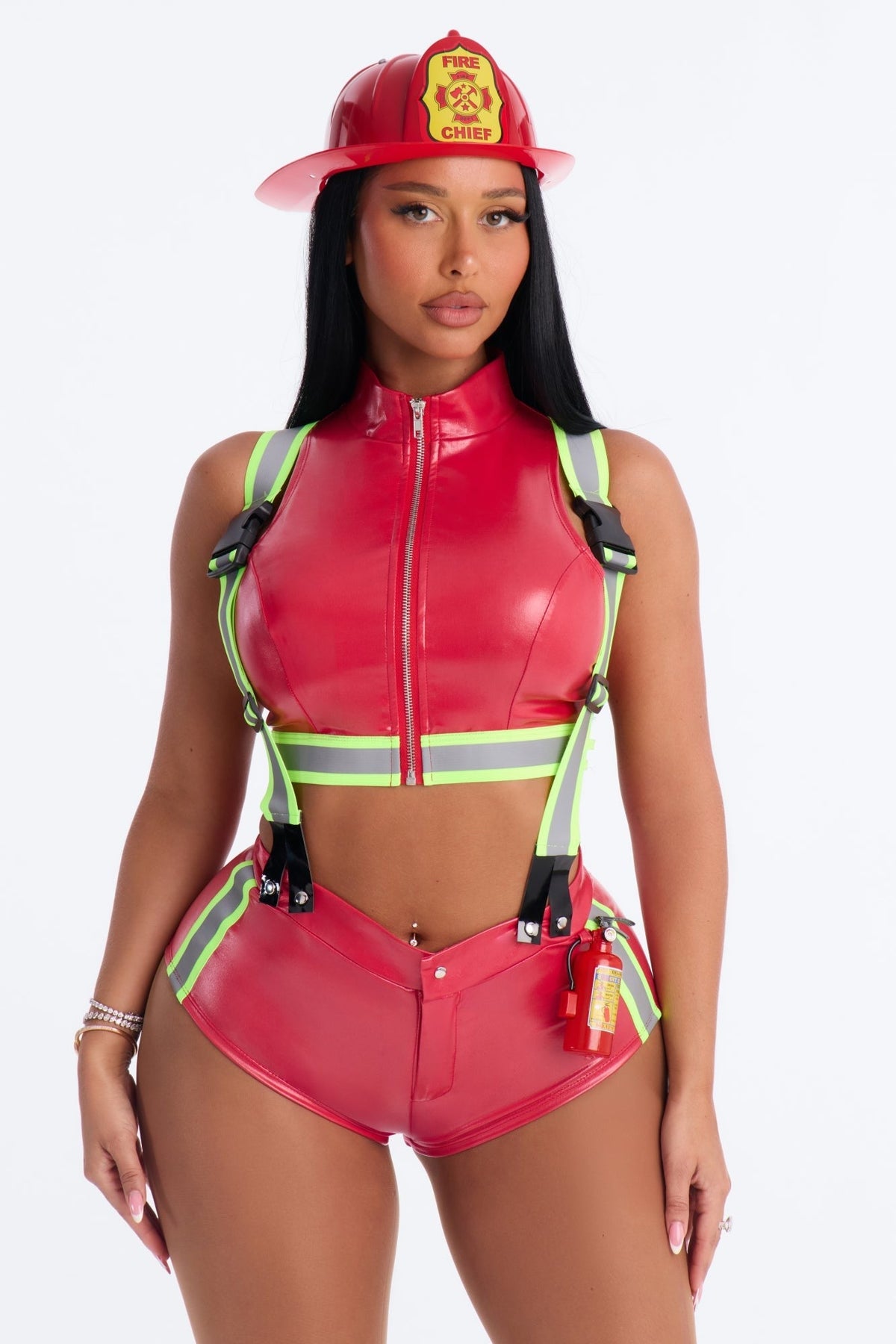 Firefighter Bodysuit Costume with Helmet and Shorts for Women