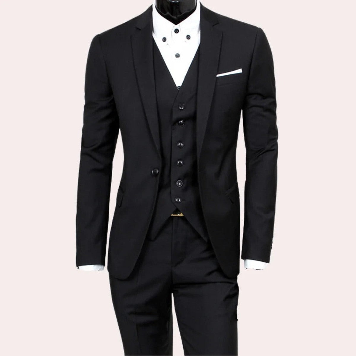 Men Slim Fit Three Piece Suit with One Button Blazer Vest and Trousers
