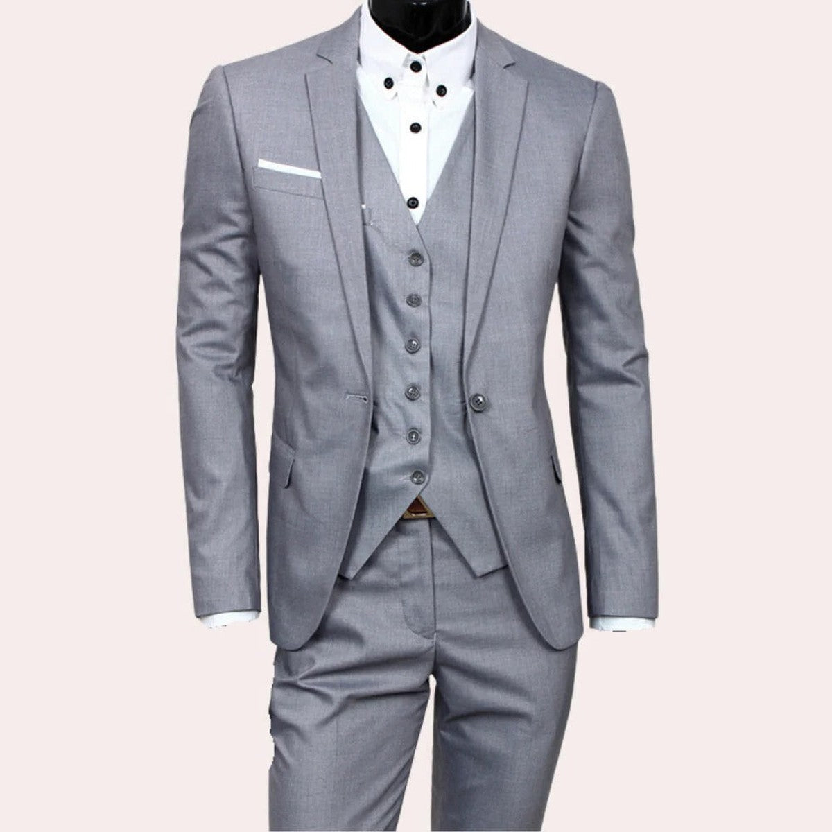 Men Slim Fit Three Piece Suit with One Button Blazer Vest and Trousers