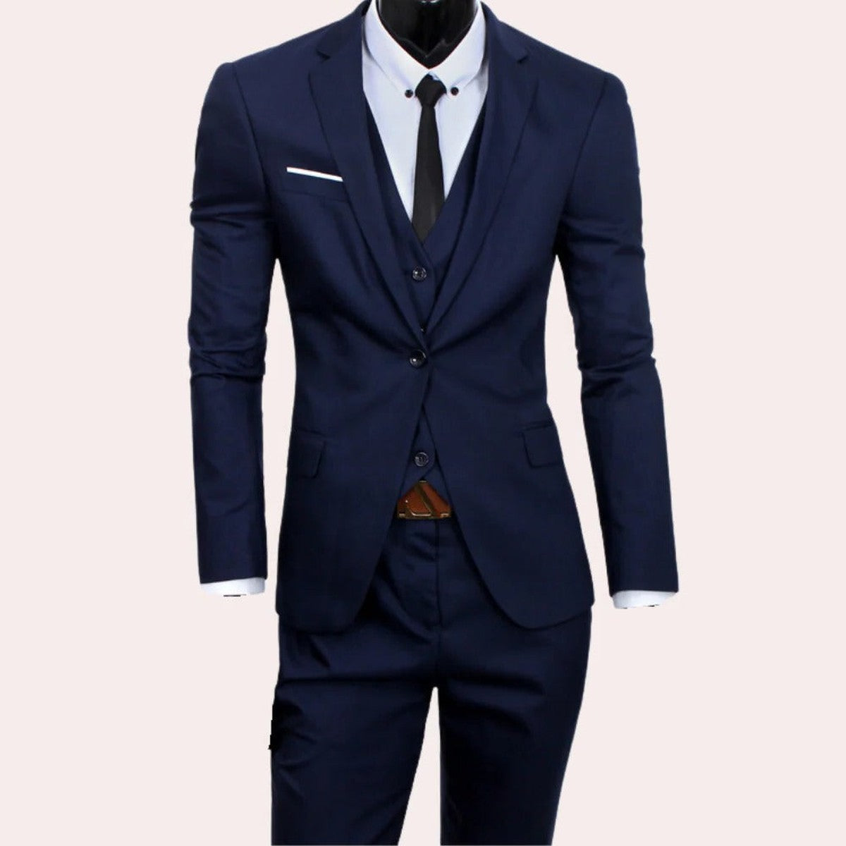 Men Slim Fit Three Piece Suit with One Button Blazer Vest and Trousers