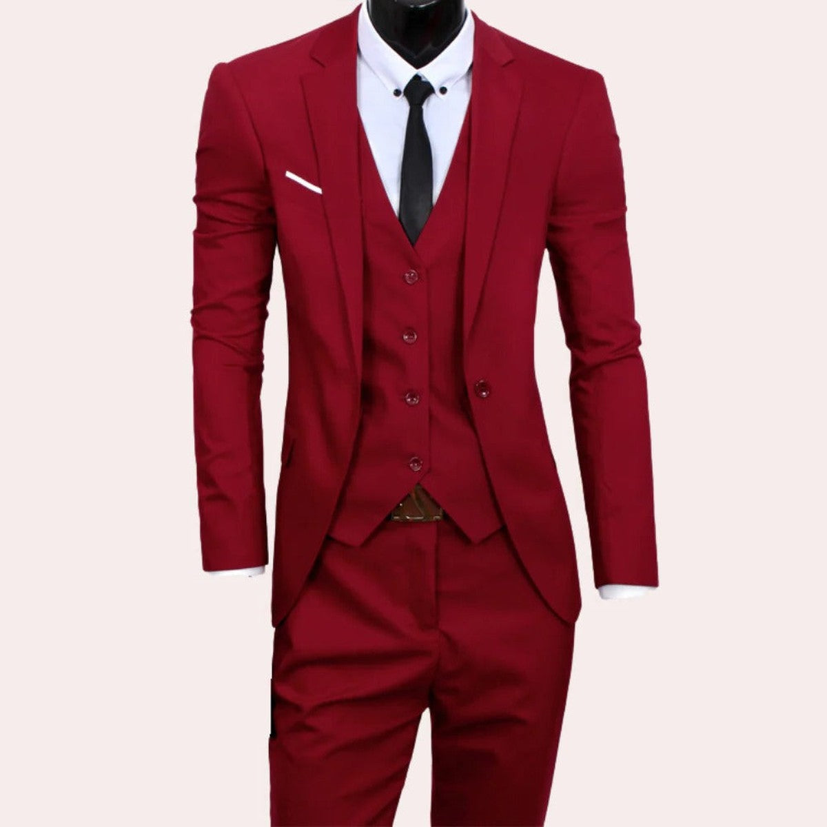 Men Slim Fit Three Piece Suit with One Button Blazer Vest and Trousers