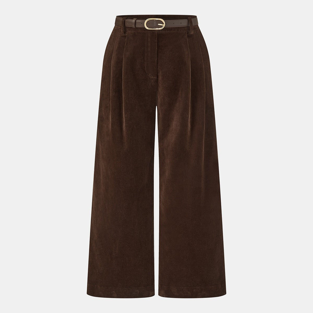 High Waisted Corduroy Trousers with Belt and Front Pleats