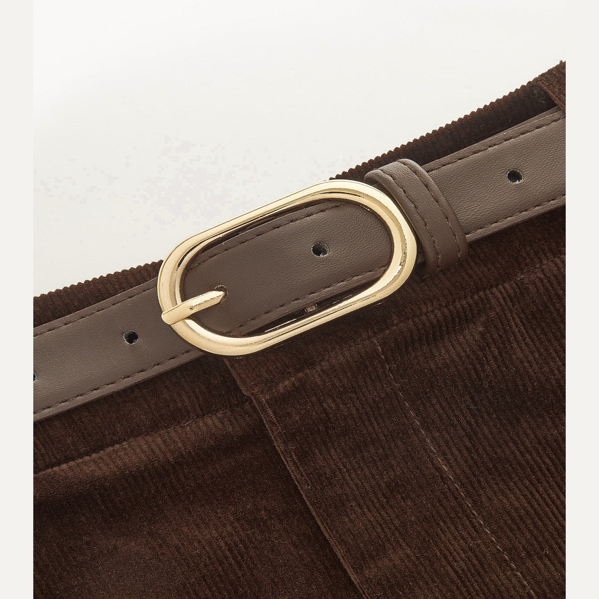 High Waisted Corduroy Trousers with Belt and Front Pleats